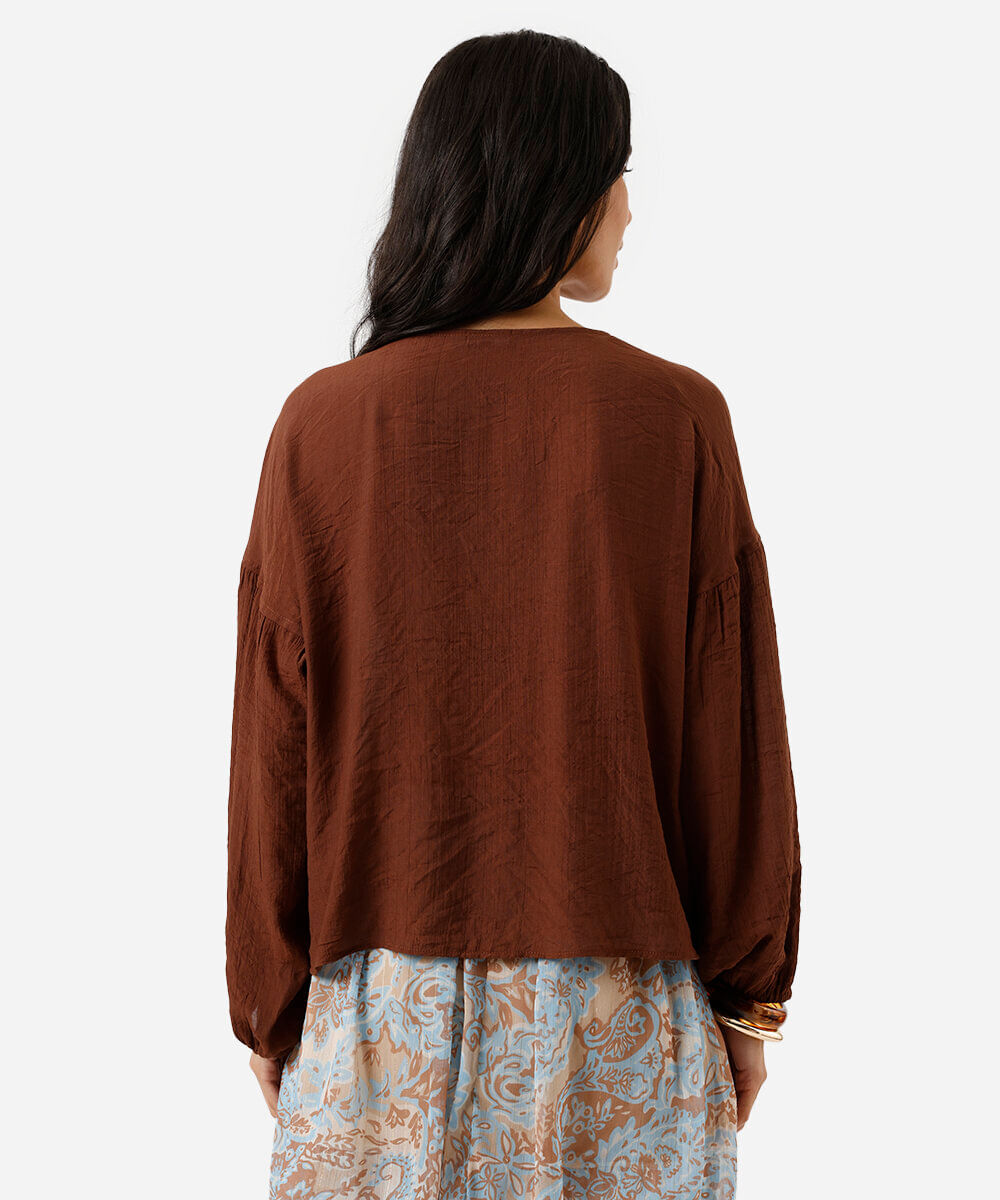 bata feminina com viscose texturizada marrom