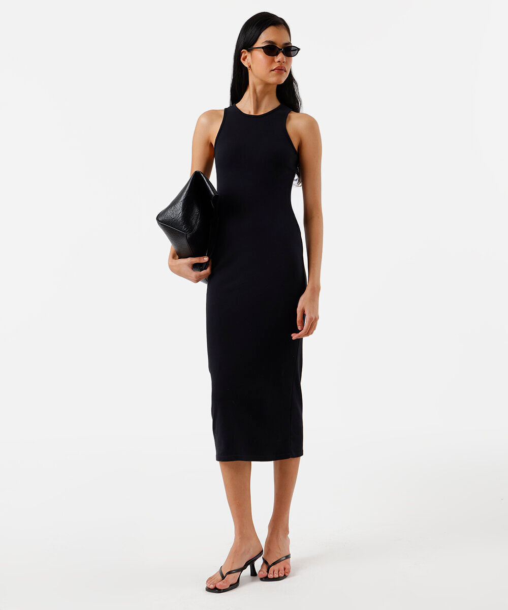 vestido midi tubinho feminino de algodão básico preto