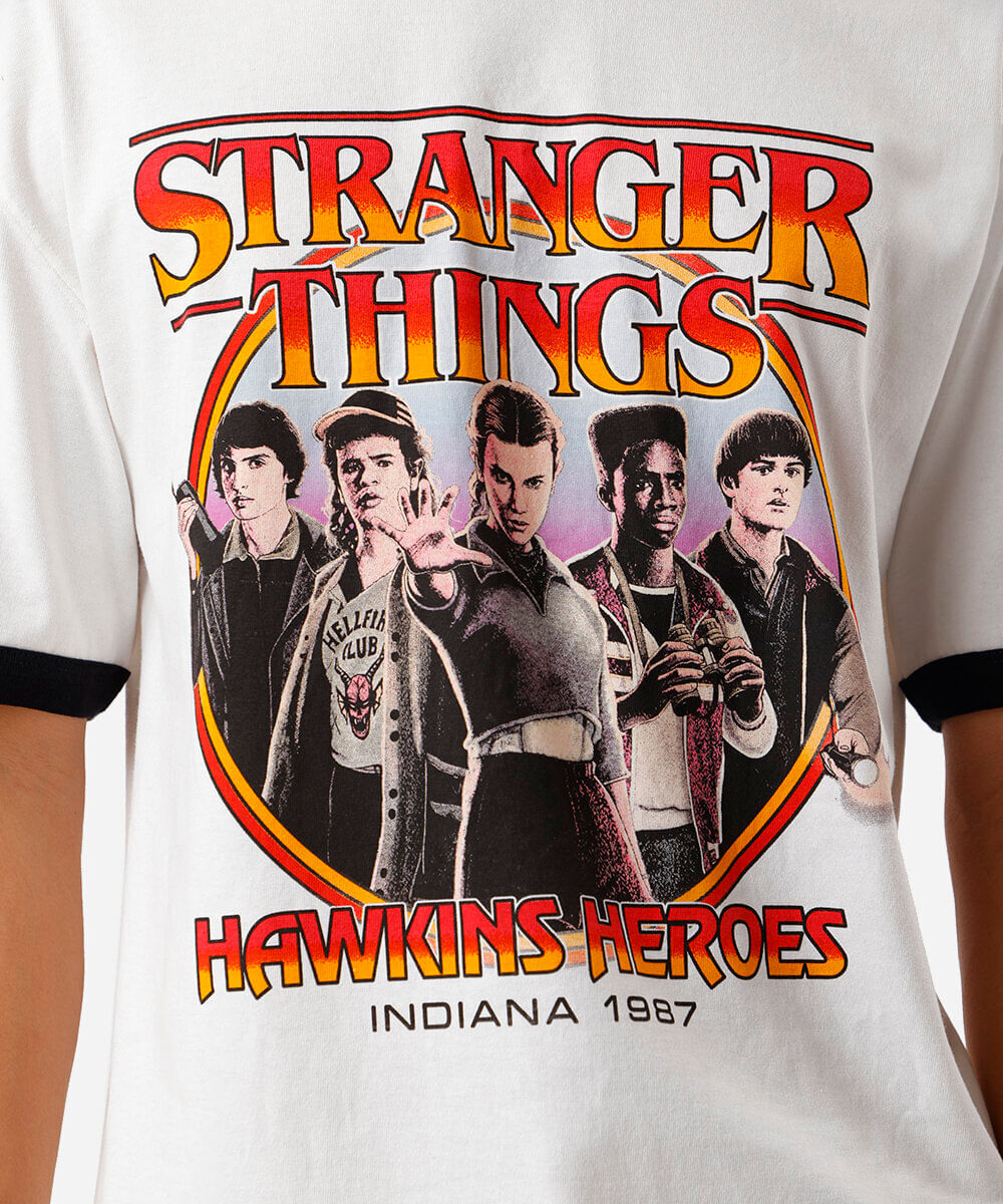 camiseta masculina de algodão stranger things off white