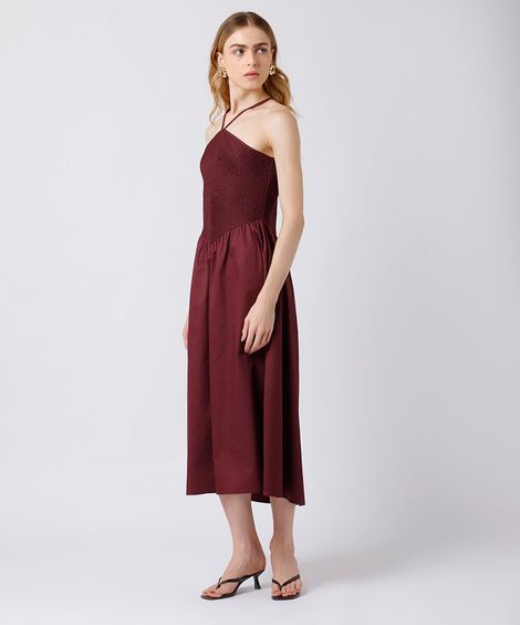 vestido midi feminino de algodão halterneck mindset vinho