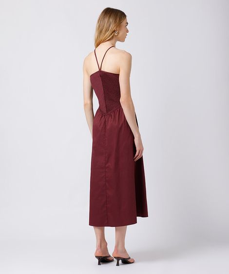 vestido midi feminino de algodão halterneck mindset vinho