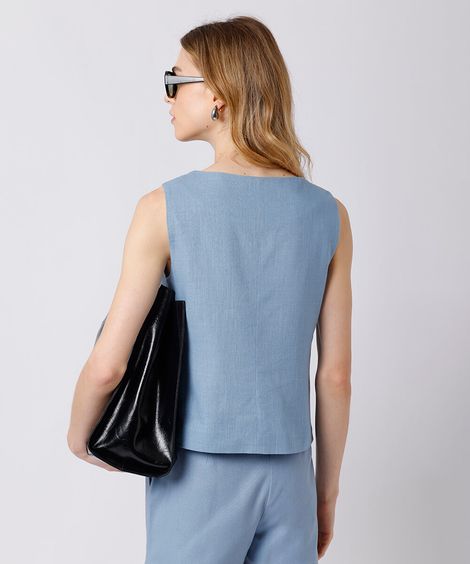 blusa feminina com linho mindset azul
