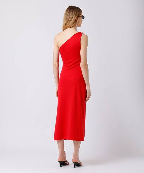 vestido midi feminino ombro único mindset vermelho