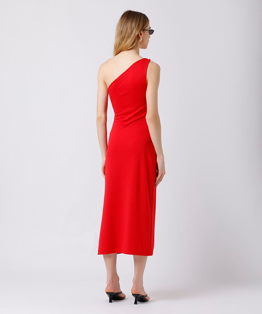 vestido midi feminino ombro único mindset vermelho