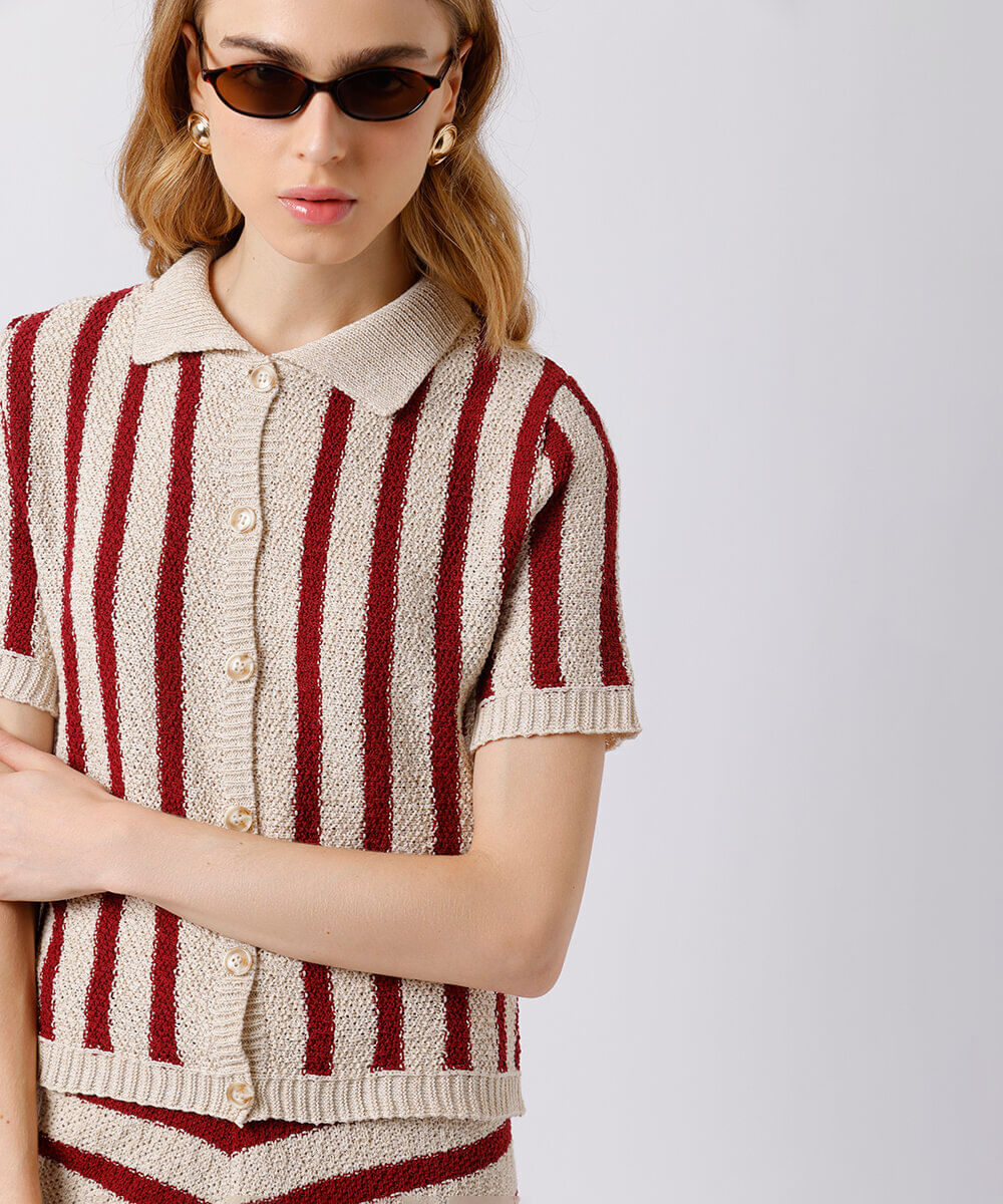 camisa feminina de tricot texturizada listrada mindset colorida