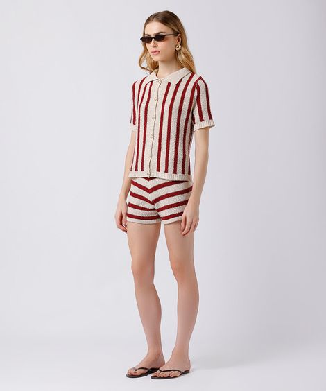 short curto feminino de tricot texturizado listrado mindset colorido