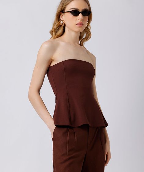 blusa peplum feminina sem alça mindset marrom