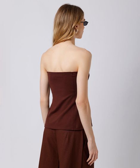 blusa peplum feminina sem alça mindset marrom