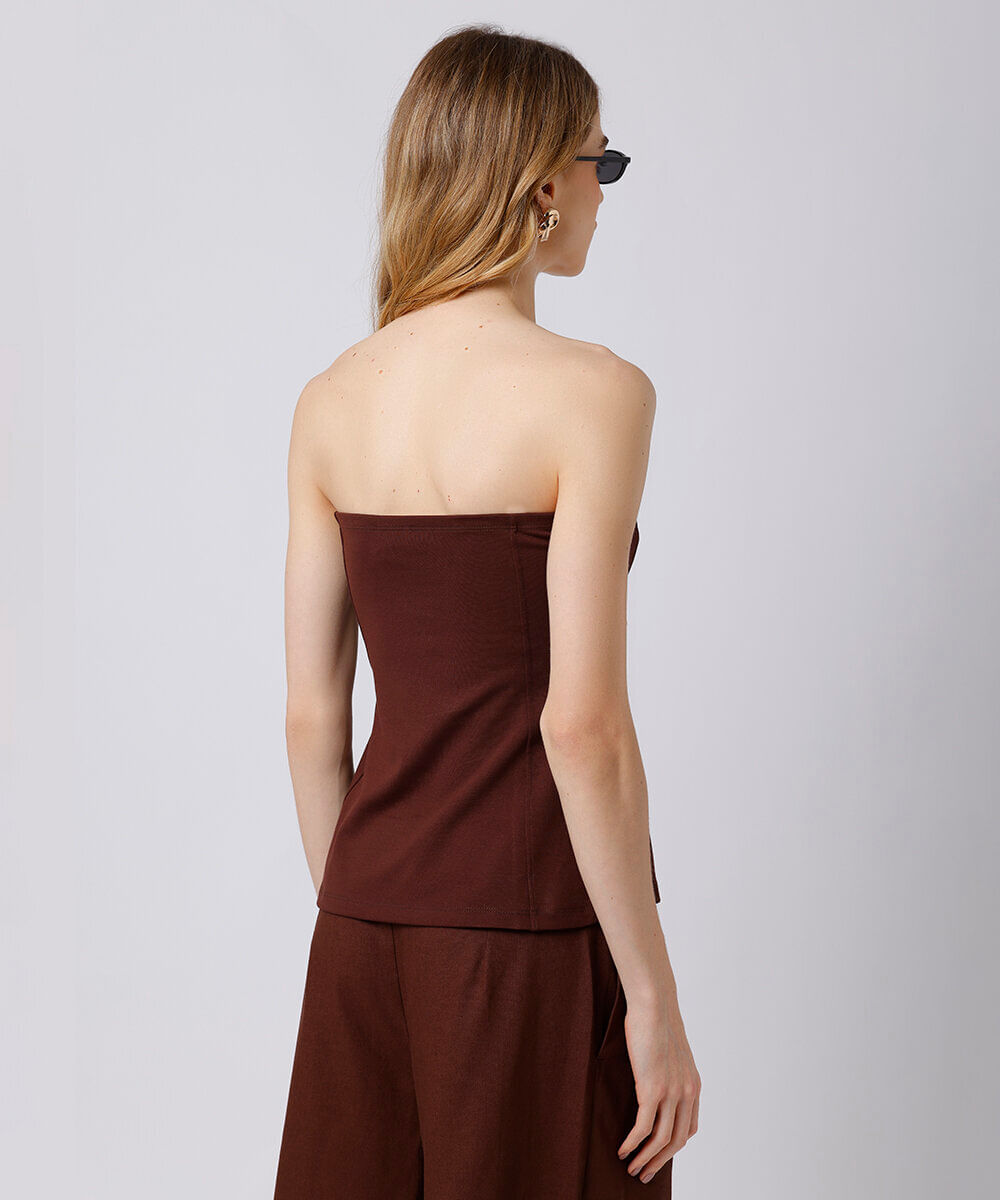 blusa peplum feminina sem alça mindset marrom