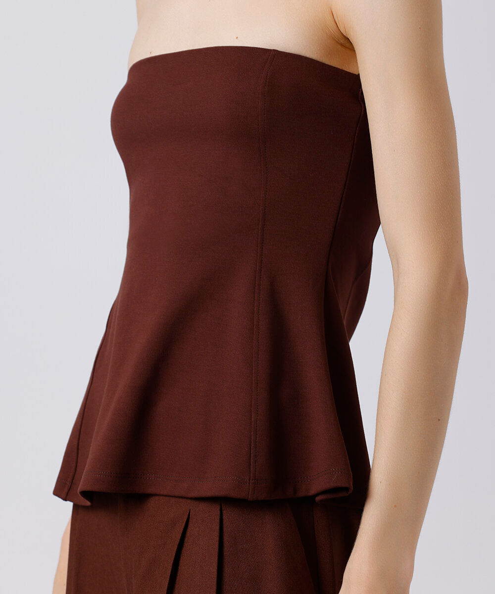 blusa peplum feminina sem alça mindset marrom