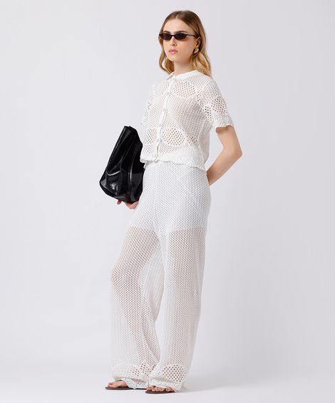 calça reta feminina de tricot mindset branca