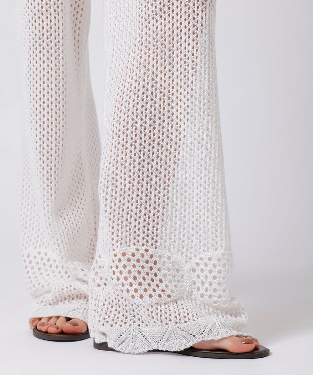 calça reta feminina de tricot mindset branca