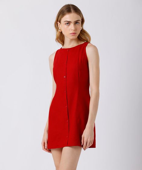 vestido curto feminino com linho mindset vermelho