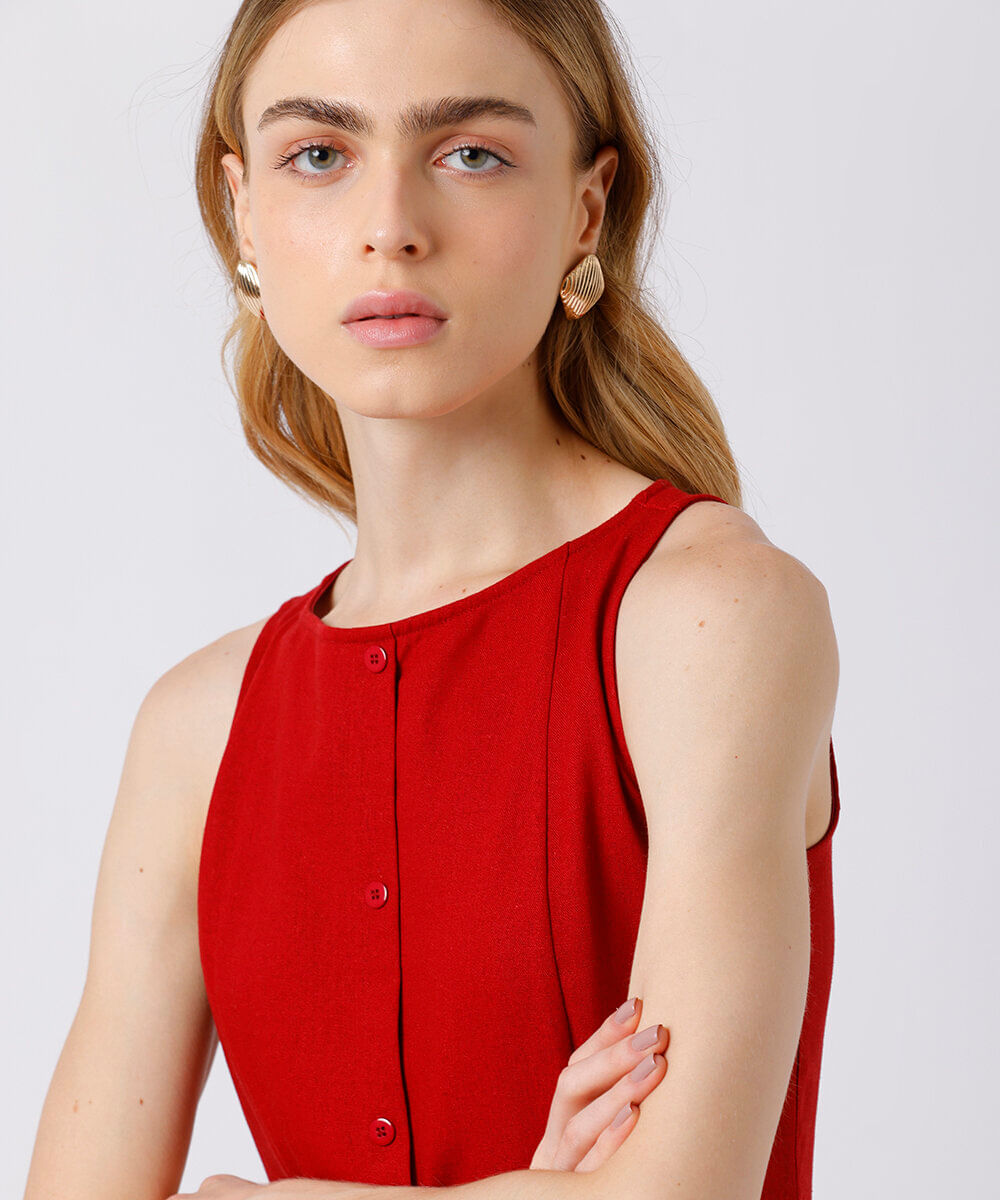 vestido curto feminino com linho mindset vermelho