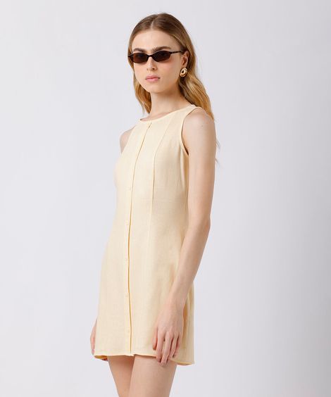 vestido curto feminino com linho mindset amarelo