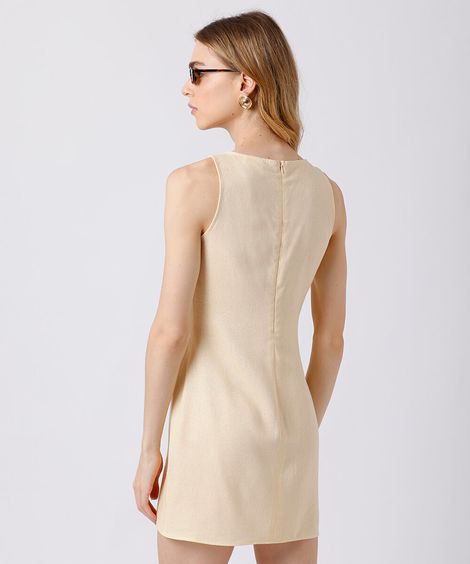 vestido curto feminino com linho mindset amarelo