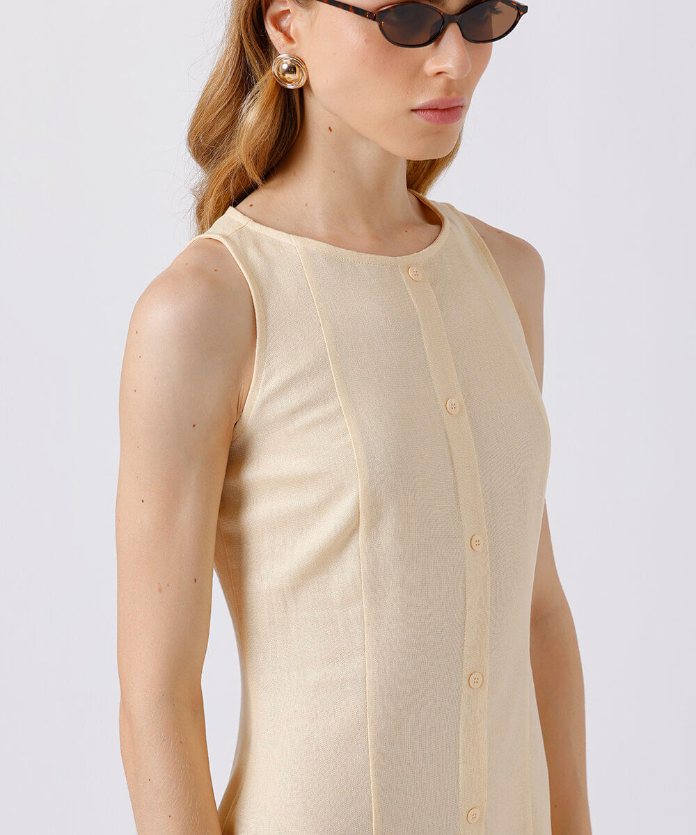 vestido curto feminino com linho mindset amarelo
