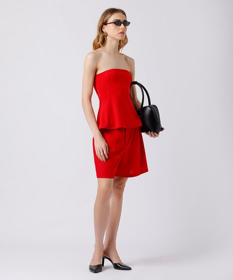 bermuda de alfaiataria feminina com linho e pregas mindset vermelha