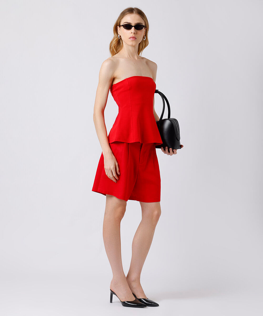 blusa peplum feminina sem alça mindset vermelha