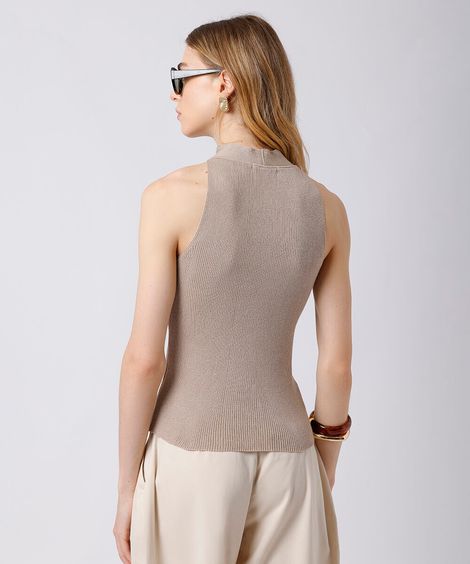blusa feminina de tricot halterneck canelada mindset bege