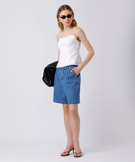 bermuda feminina jeans com pregas mindset azul