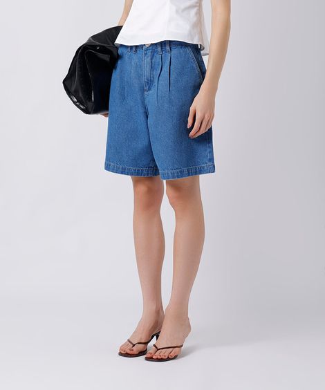 bermuda feminina jeans com pregas mindset azul