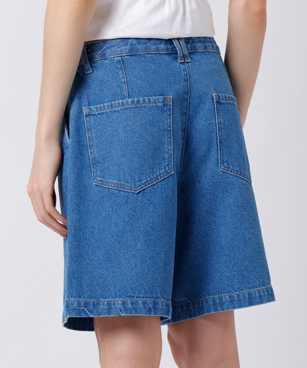 bermuda feminina jeans com pregas mindset azul