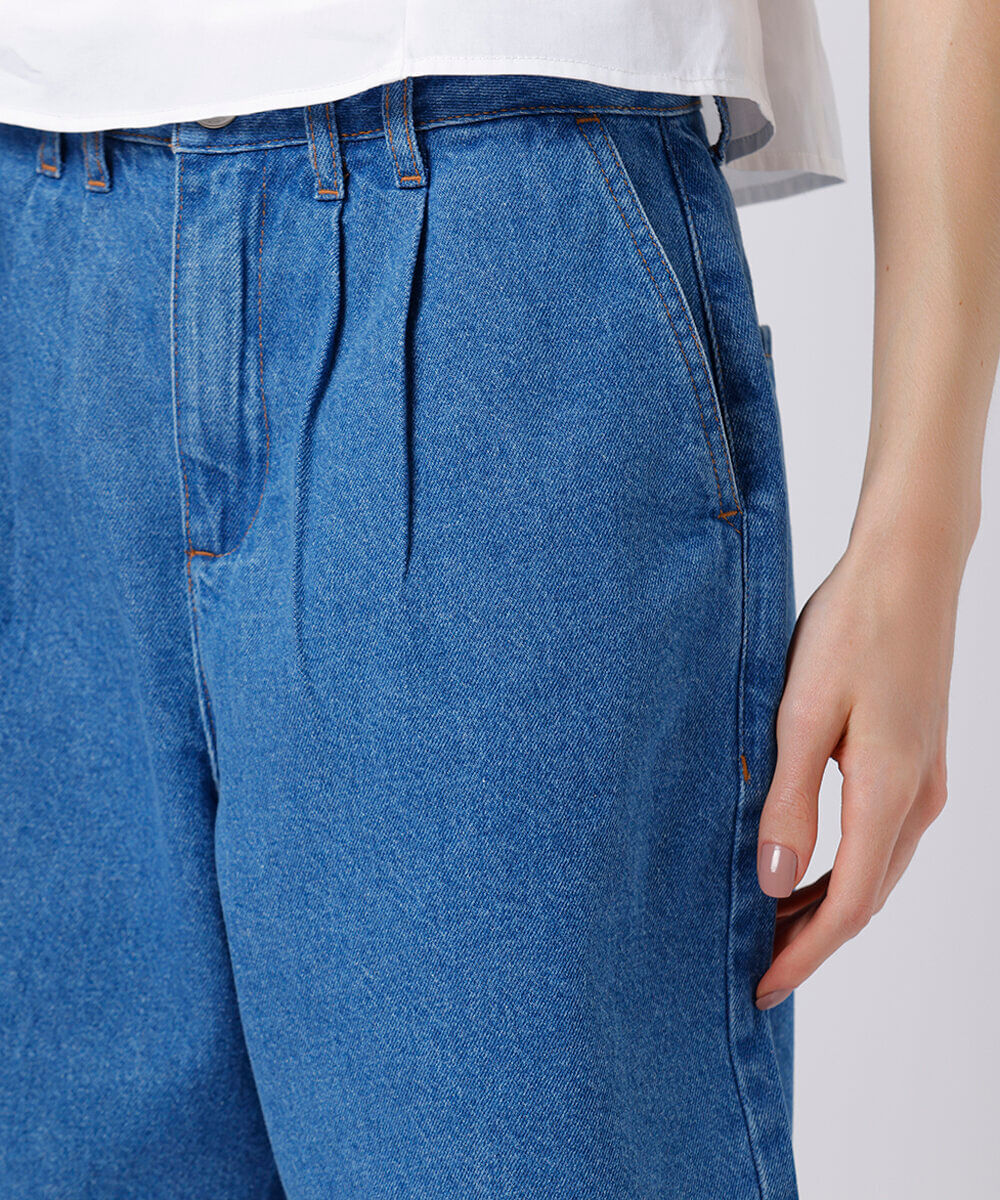bermuda feminina jeans com pregas mindset azul