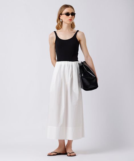 saia midi feminina de algodão com pregas mindset off white