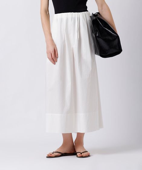 saia midi feminina de algodão com pregas mindset off white