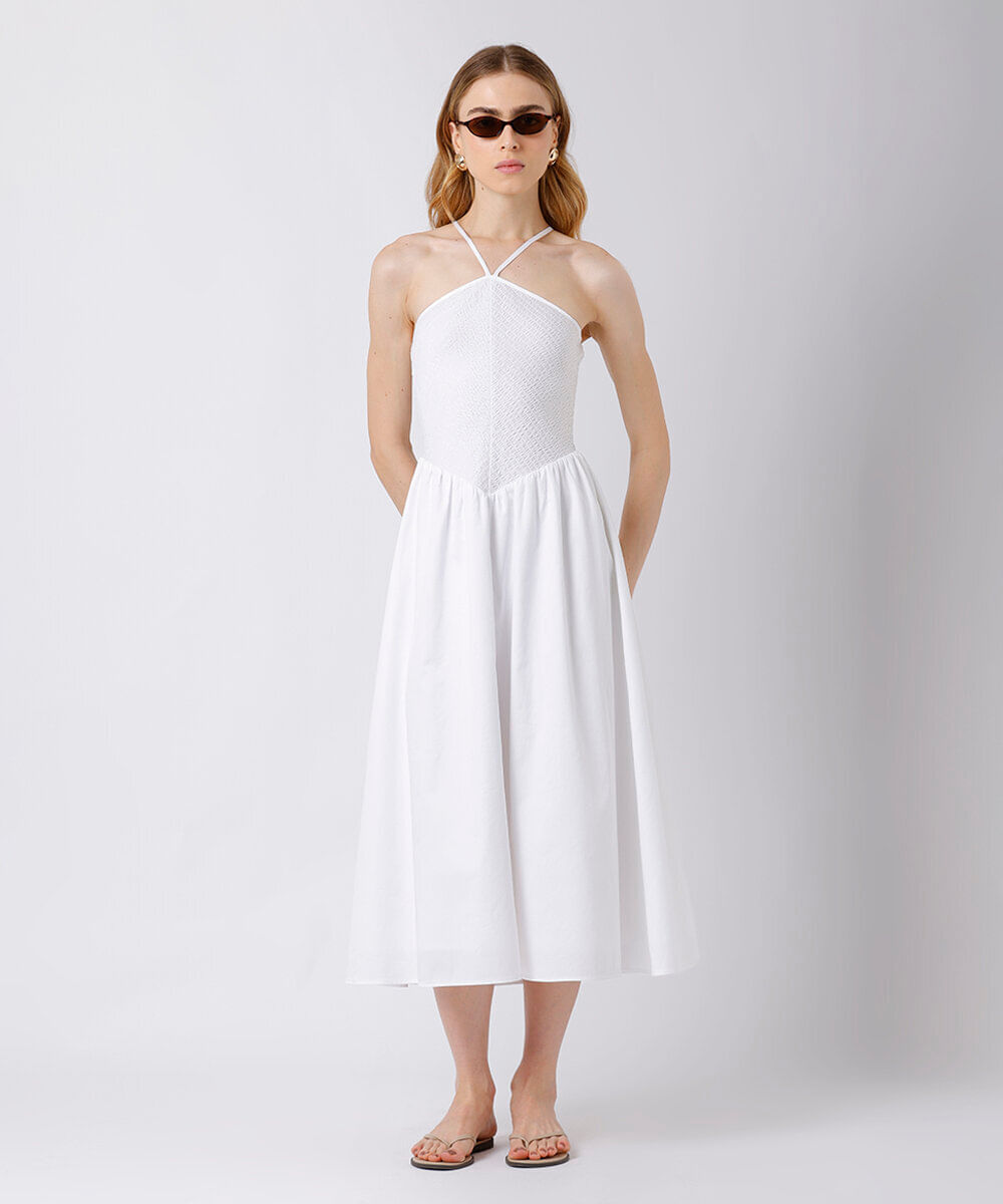 vestido midi feminino de algodão halterneck mindset off white