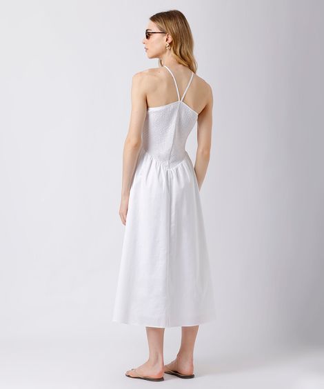 vestido midi feminino de algodão halterneck mindset off white