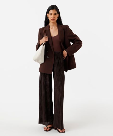 calça pantalona feminina plissada marrom