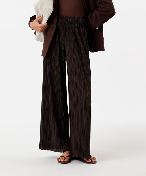 calça pantalona feminina plissada marrom