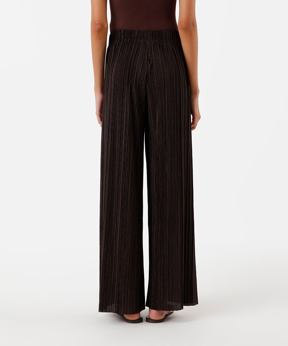calça pantalona feminina plissada marrom