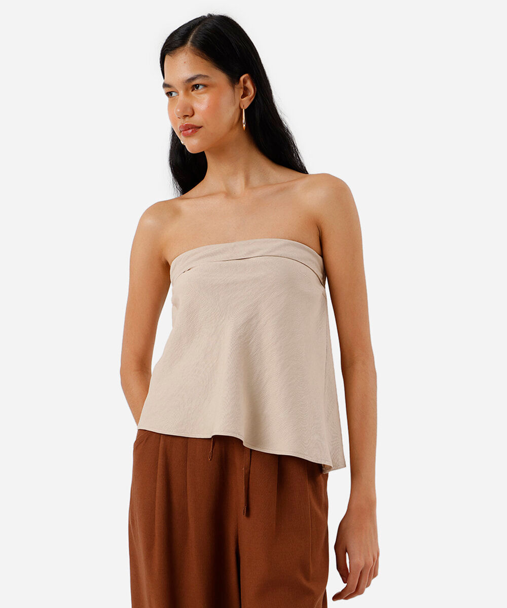 blusa sem alça feminina com viscose assimétrica bege