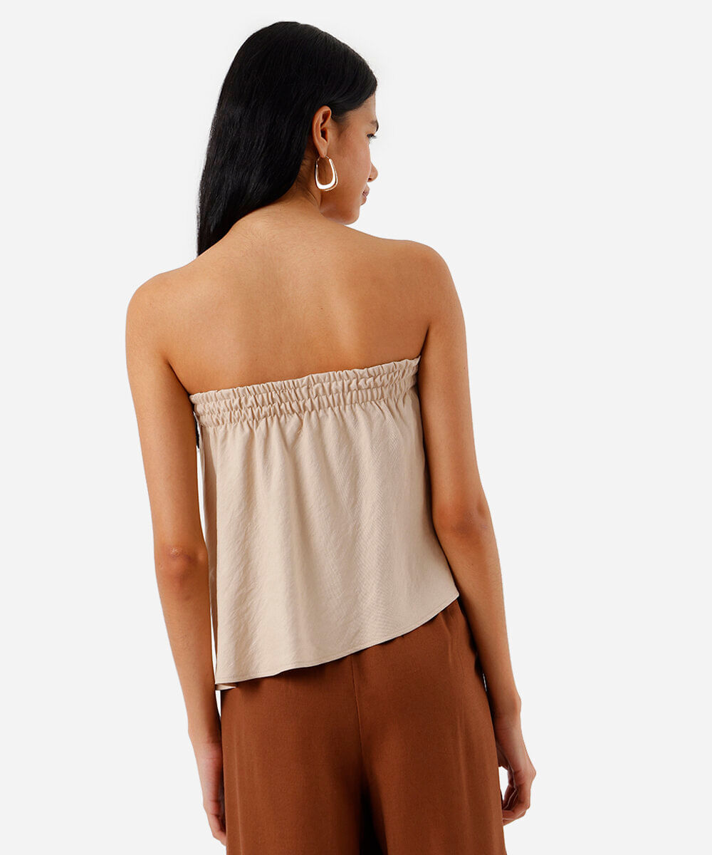 blusa sem alça feminina com viscose assimétrica bege