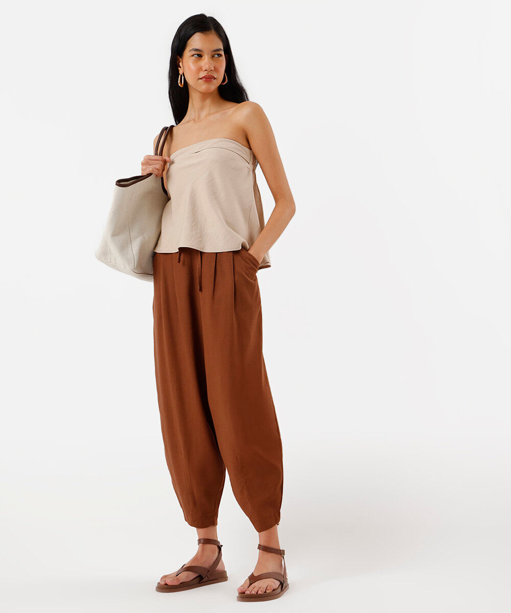blusa sem alça feminina com viscose assimétrica bege