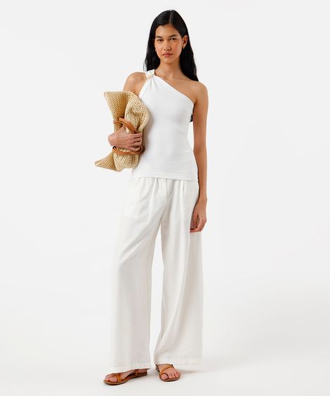 calça wide leg feminina de viscose texturizada off white