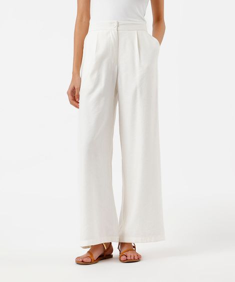 calça wide leg feminina de viscose texturizada off white