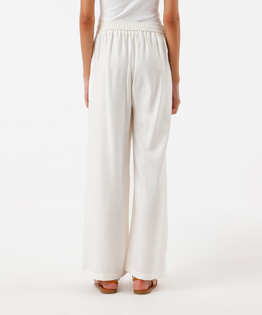 calça wide leg feminina de viscose texturizada off white
