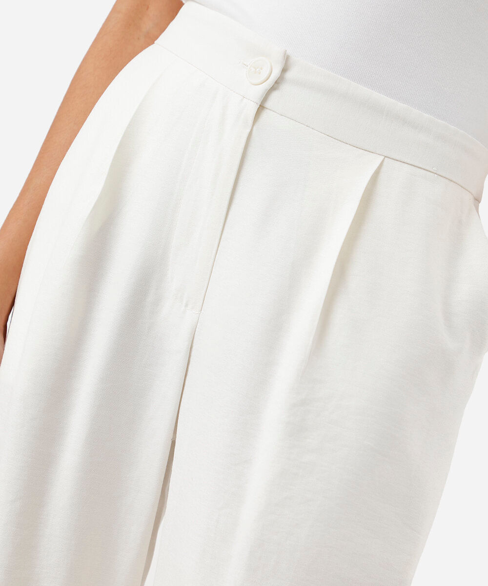 calça wide leg feminina de viscose texturizada off white