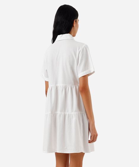 vestido curto chemise feminino de sarja com recortes off white