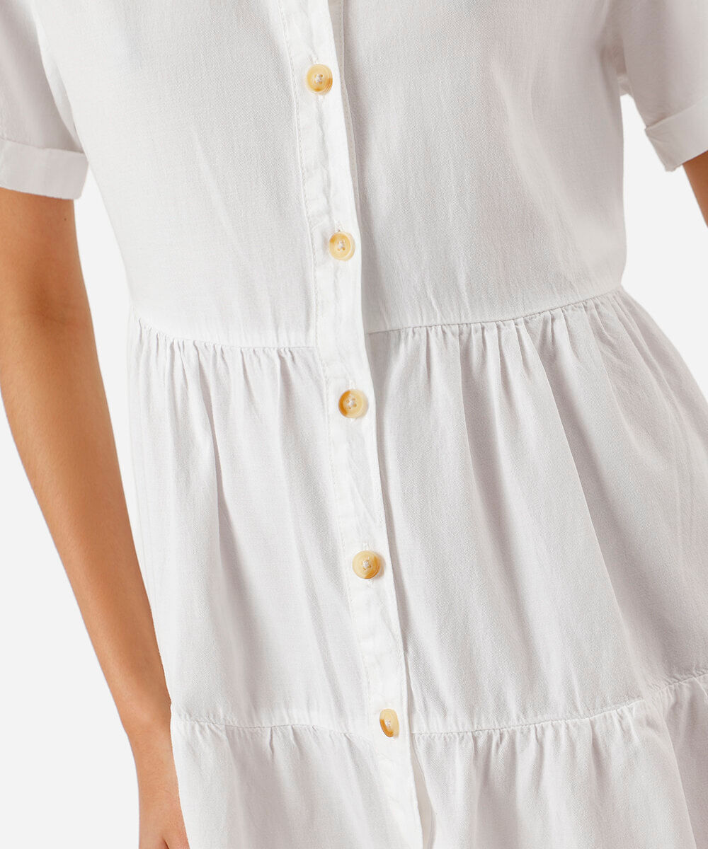 vestido curto chemise feminino de sarja com recortes off white