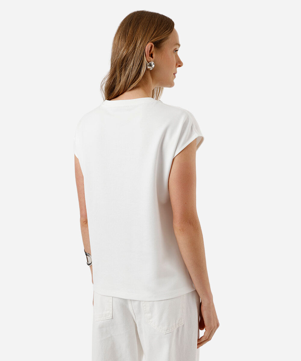blusa feminina com viscose e brilhos manga curta off white