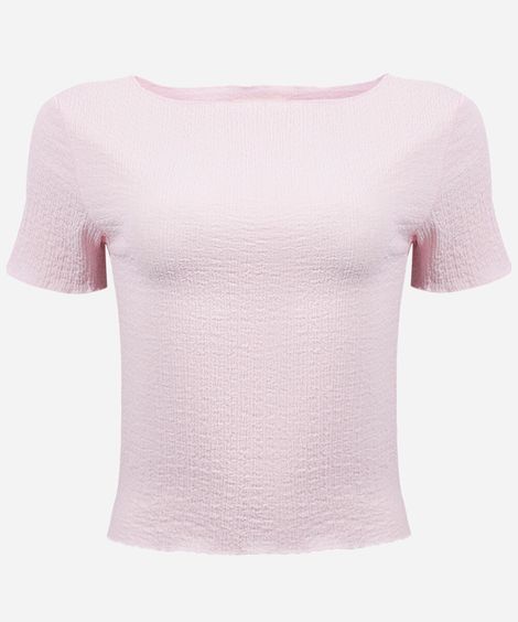 blusa juvenil decote canoa texturizada rosa