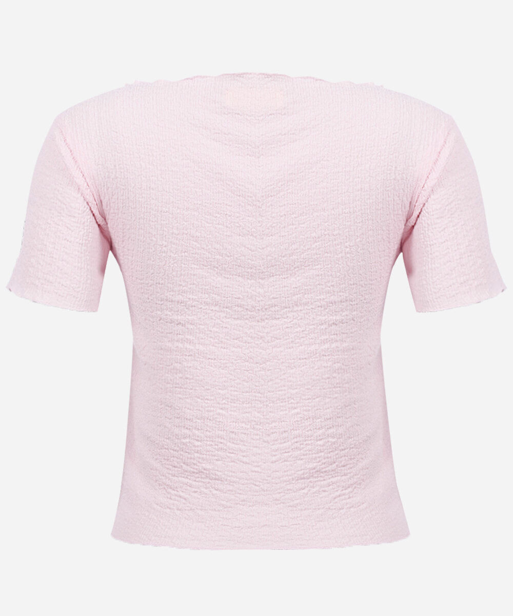 blusa juvenil decote canoa texturizada rosa