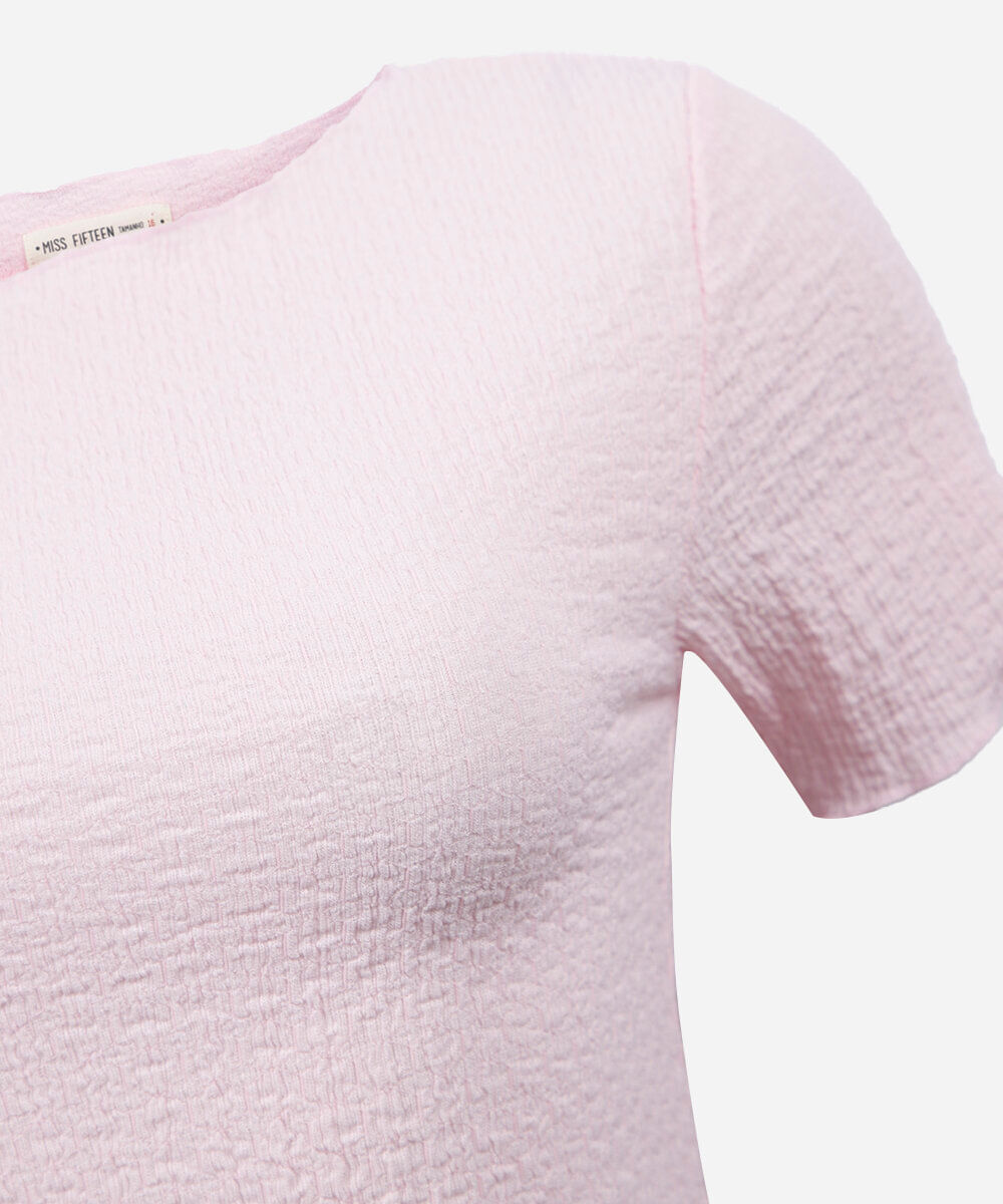 blusa juvenil decote canoa texturizada rosa