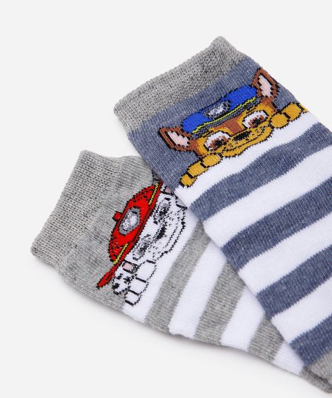 kit de 2 meias cano médio infantis patrulha canina listradas colorido
