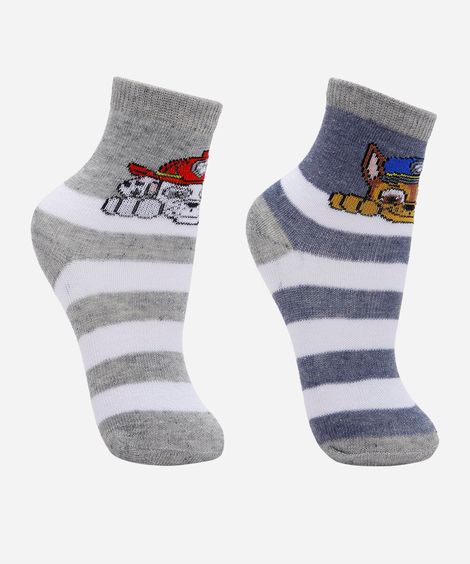 kit de 2 meias cano médio infantis patrulha canina listradas colorido